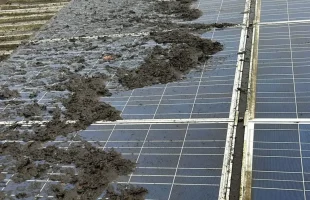 Photovoltaikanlage bei starker Extremverschmutzung vor der Solarreinigung